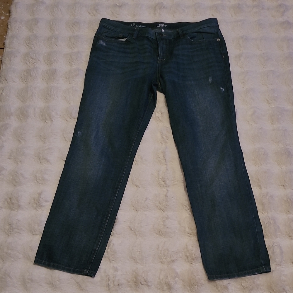 Ann Taylor Loft  Blue Relaxed Jeans with Lived-In Look Size 12 Boyfriend